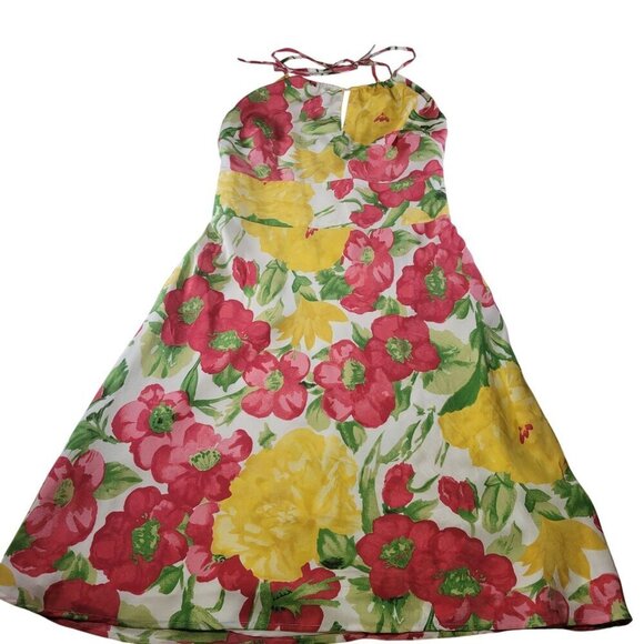 Ann Taylor Loft Dresses & Skirts - Ann Taylor Loft Yellow & Red Summer Casual Resort Floral Halter Dress Size 4